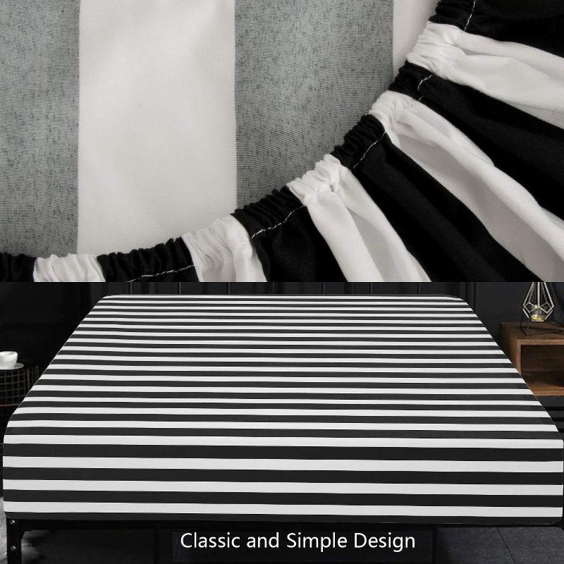 Striped Microfiber Fitted Sheet, Fitted Sheet with Deep Pocket, Queen, Black and White - NTBAY