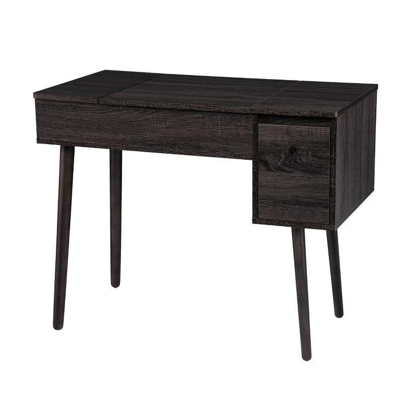 Harzen Storage Vanity with Mirror Black - Holly & Martin: Hidden Compartment, Telescoping Legs