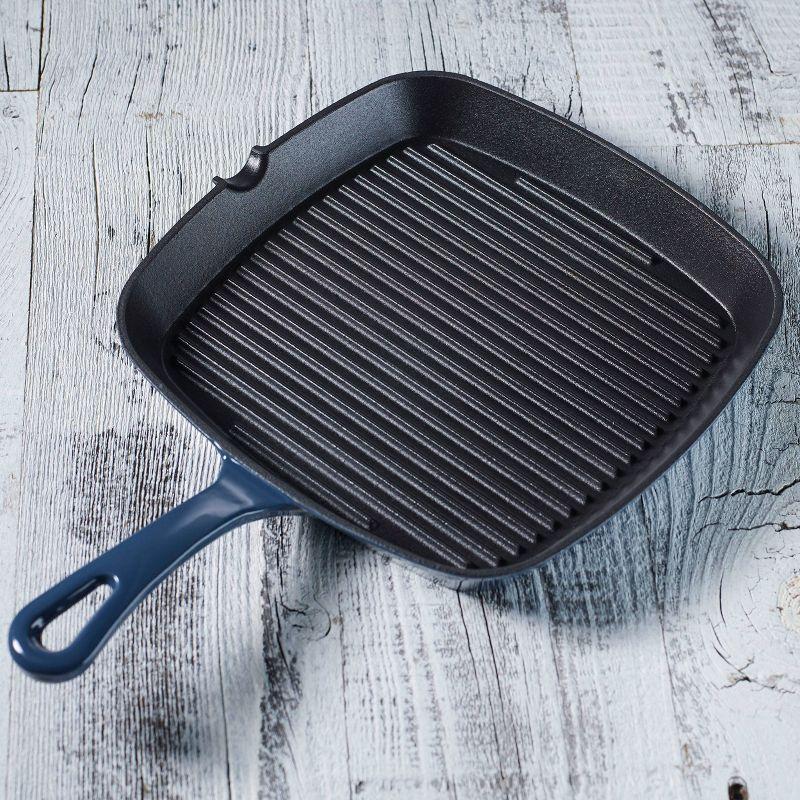 Navy Enameled Cast Iron 9.25" Square Grill Pan