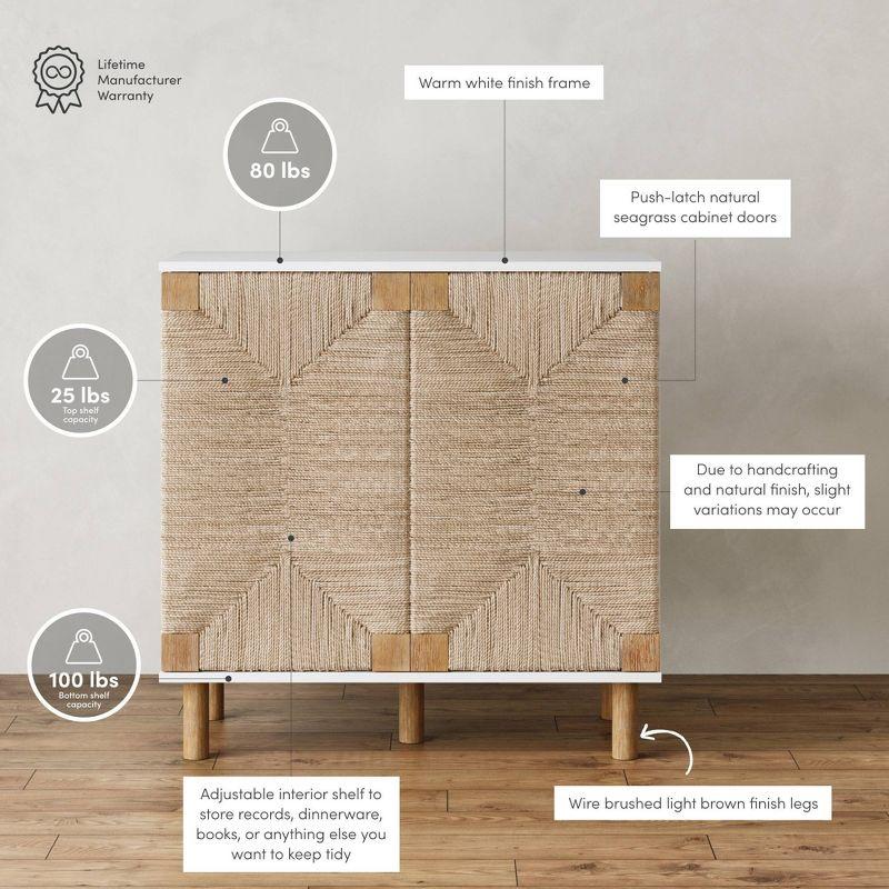 Nathan James Beacon Storage Cabinet Wood and Seagrass White: Veneer Surface, Fixed Shelf, Adult Assembly Required