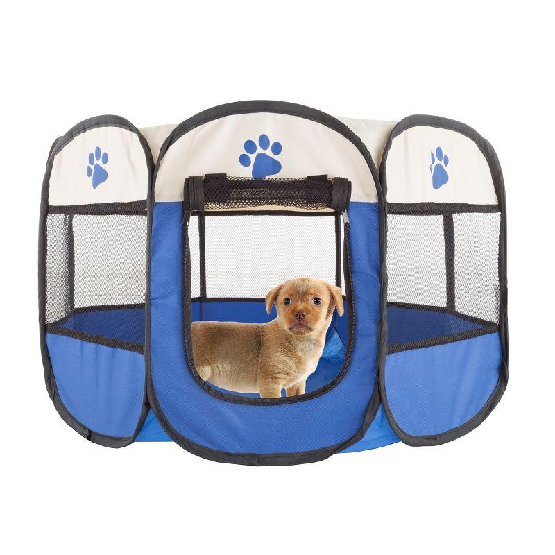 Pet Adobe Pop-Up Pet Playpen With Carrying Case – Portable Indoor/Outdoor Pet Enclosure - Blue