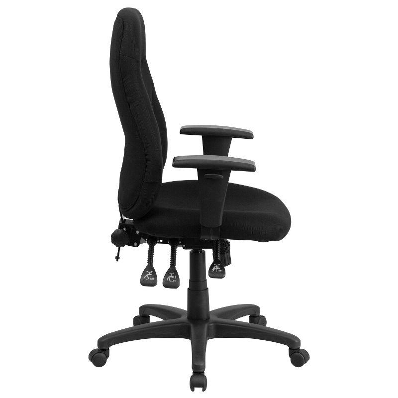 Flash Furniture High Back Black Fabric Multifunction Swivel Ergonomic Task Office Chair with Adjustable Arms