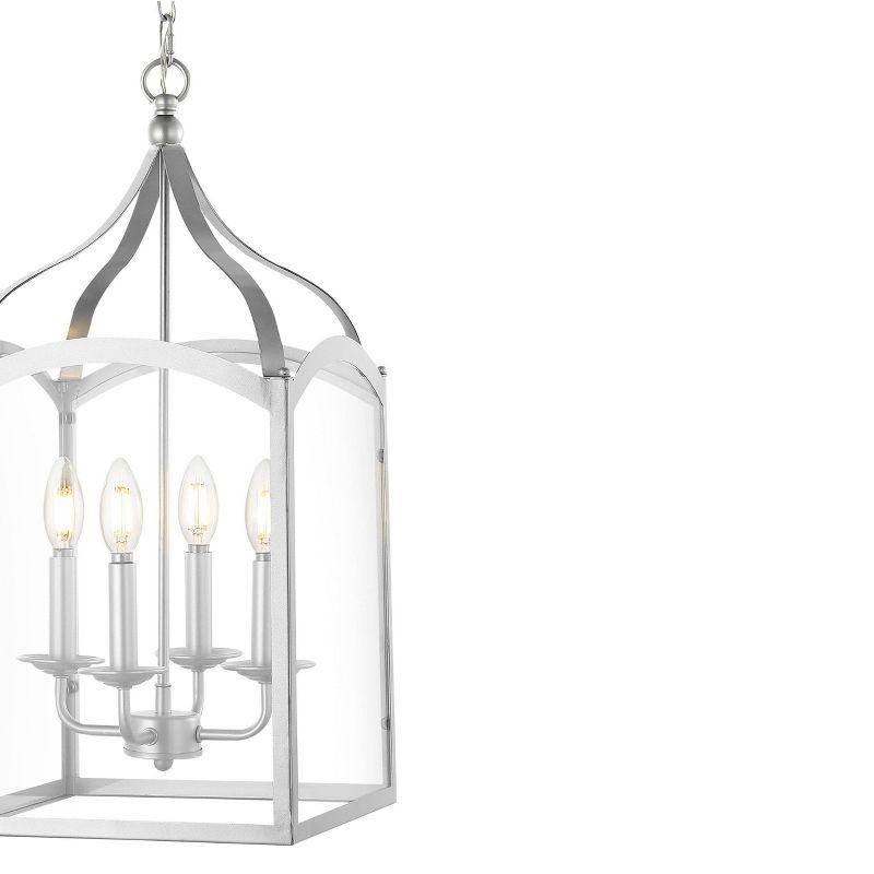 11" LED 4-light Ruth Classic Lantern Metal/Glass Pendant Silver - JONATHAN Y: ETL Listed, Adjustable Height
