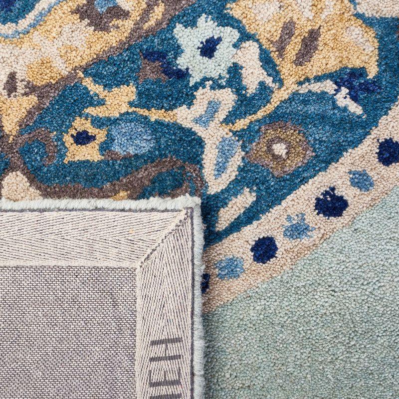 Turquoise and Silver Tufted Wool Oriental Rug