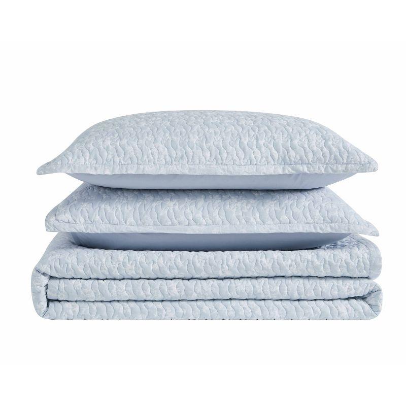 The Farmhouse by Rachel Ashwell 3pc Full/Queen Majesty Quilt Bedding Set White/Blue: Percale, Botanical Pattern, 200 Thread Count