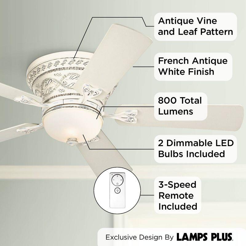 Casa Vieja 52" Ancestry Vintage Antique Indoor Ceiling Fan 5 Blade LED Light Remote Control French White Finish Bedroom Living Room Kitchen Hugger