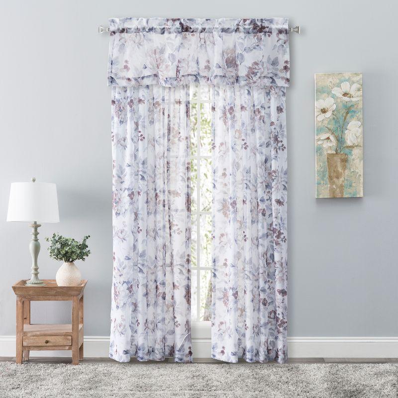 Cocoa Floral Sheer Rod Pocket Curtain Panel