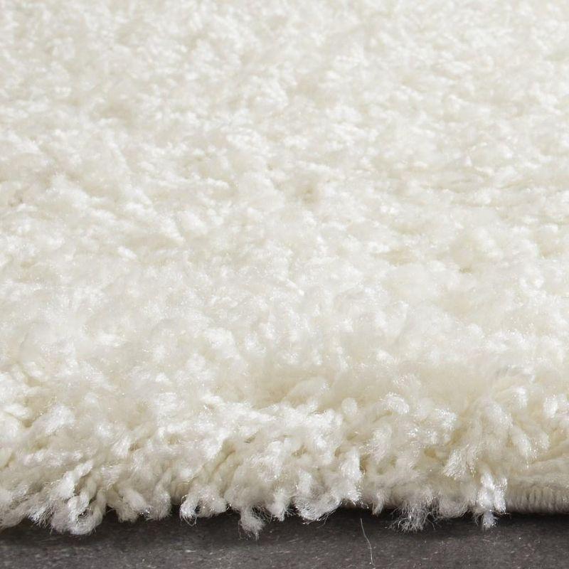 Plush White Synthetic 27'' Hand-Knotted Shag Runner Rug