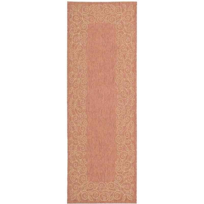 Terracotta and Beige Synthetic Indoor/Outdoor Runner Rug