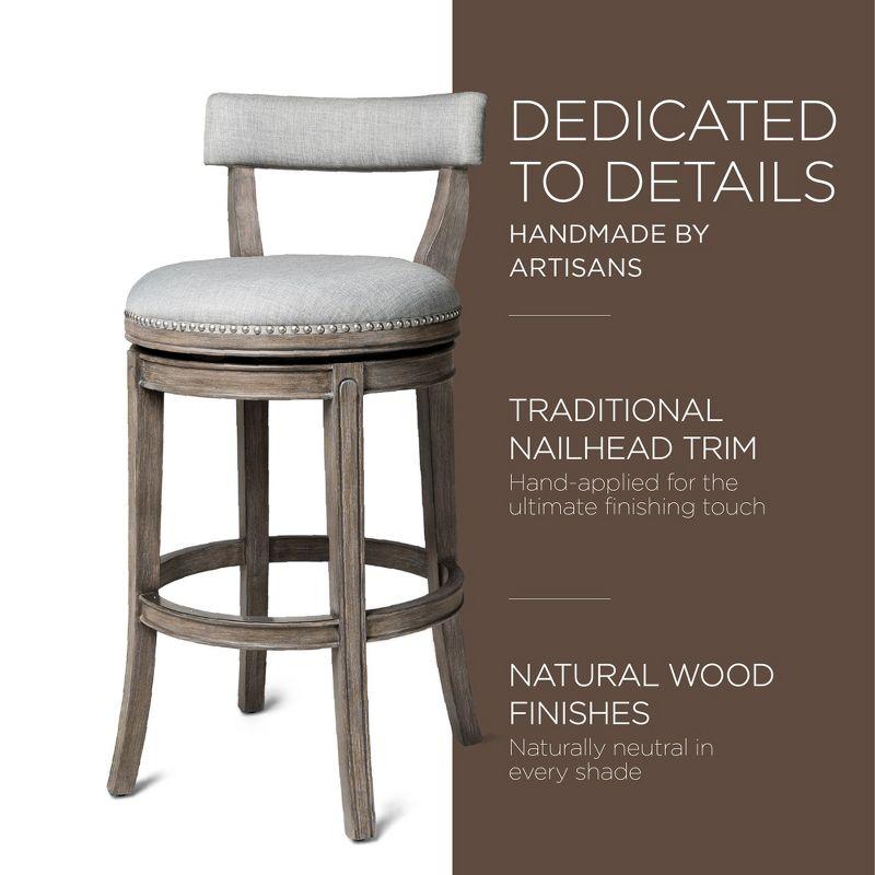 Alexander Reclaimed Oak Swivel Bar Stool with Ash Grey Upholstery