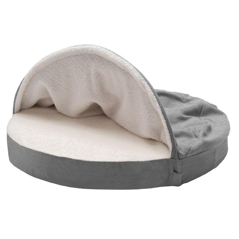 FurHaven Faux Sheepskin Round Hooded Orthopedic Dog Bed