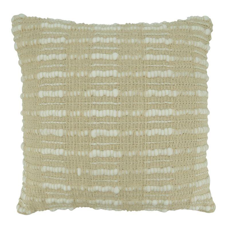 Natural Woven Striped Square Throw Pillow with Poly Filling