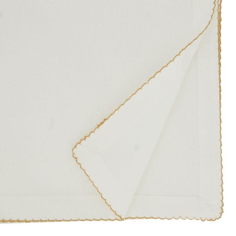 White Cotton Table Runner with Gold Whip Stitched Border