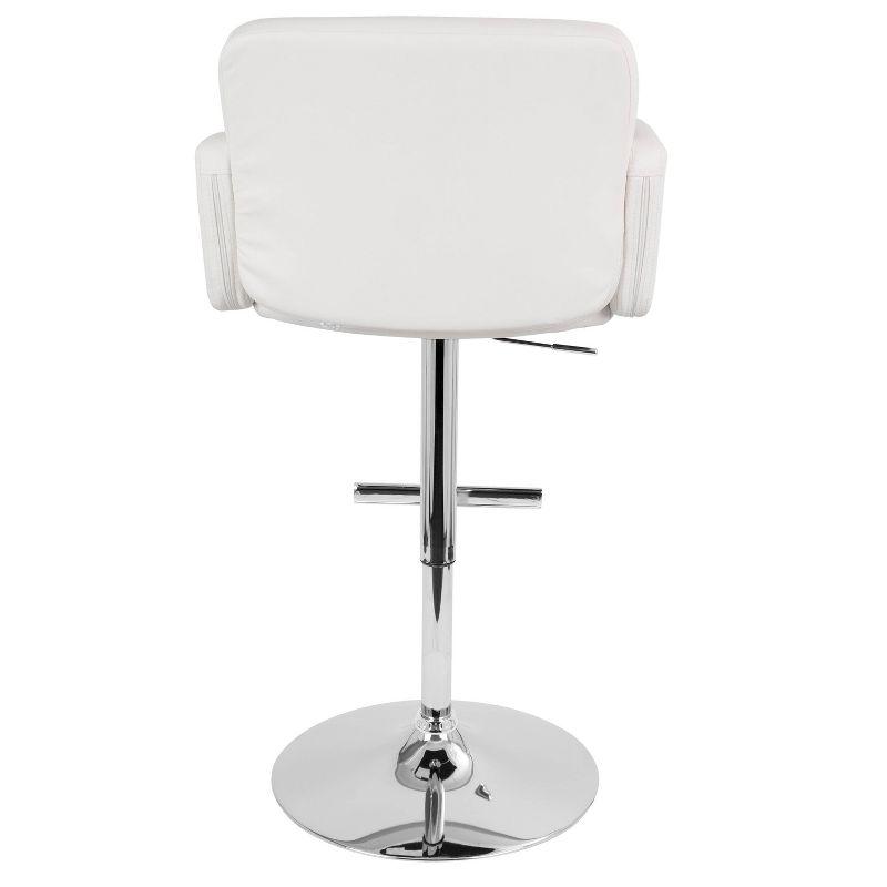 Adjustable White Faux Leather Swivel Bar Stool with Metal Base