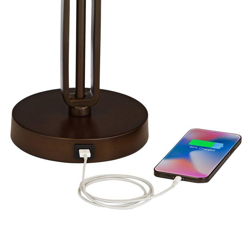 Franklin Iron Works Samuel Industrial Desk Lamp 20" High Rubbed Bronze with USB Charging Port Natural Mica Shade for Bedroom Living Room Bedside Desk