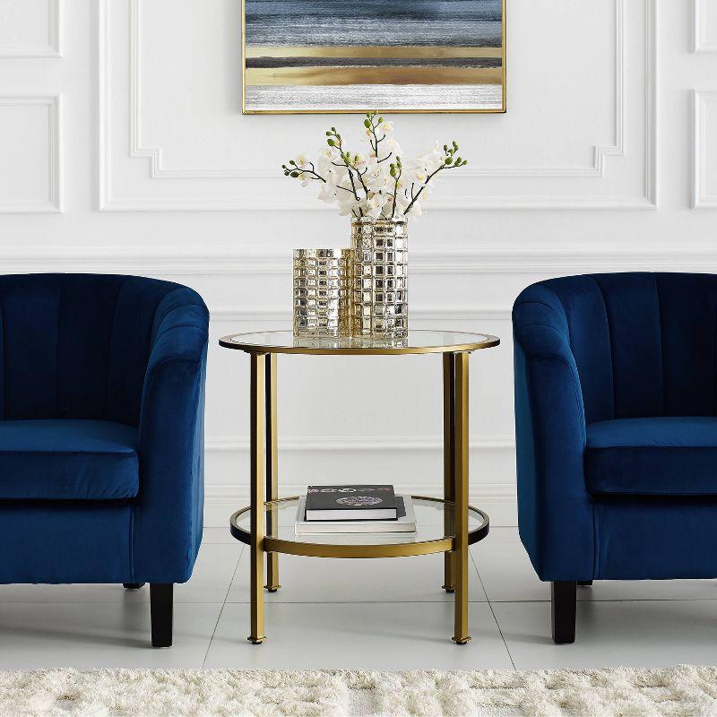 Aimee 24" Round Gold Metal and Glass End Table