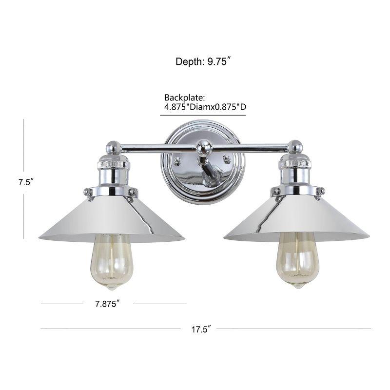 17.5" Metal June Vanity Wall Light Silver - JONATHAN Y: Chrome Finish, Industrial Style, ETL Listed, 2-Light Fixture