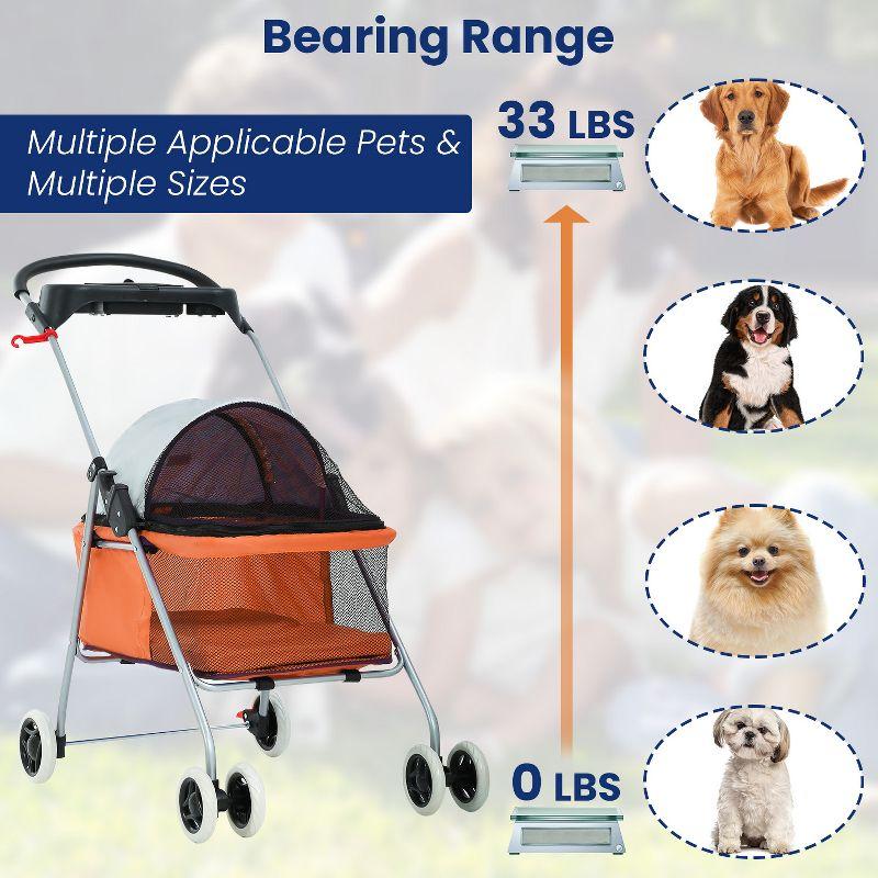 BestMassage Pet Stroller 4 Wheels Dog Cat Stroller Foldable Jogger Stroller, Orange