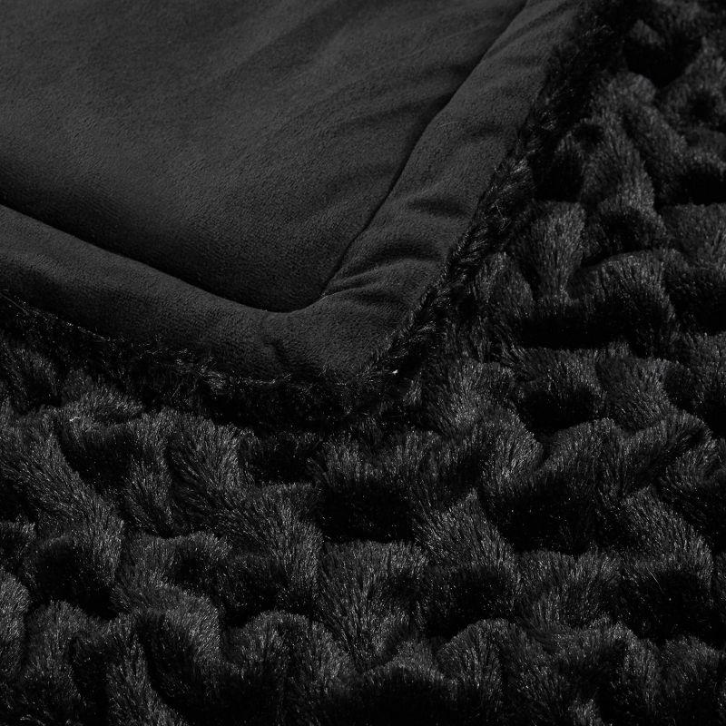 Luxurious Black Faux Fur 50"x60" Reversible Throw Blanket