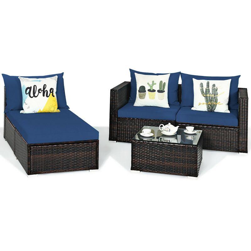 5PCS Patio Rattan Furniture Set Sectional Conversation Sofa w/ Coffee Table Red\ Navy