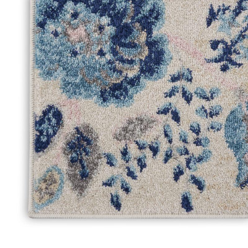 Elegant Ivory & Light Blue Floral Synthetic Area Rug 2' x 4'