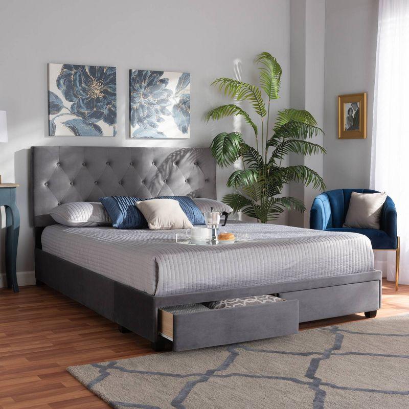 Caronia Velvet Upholstered 2 Drawer Platform Storage Bed - Baxton Studio