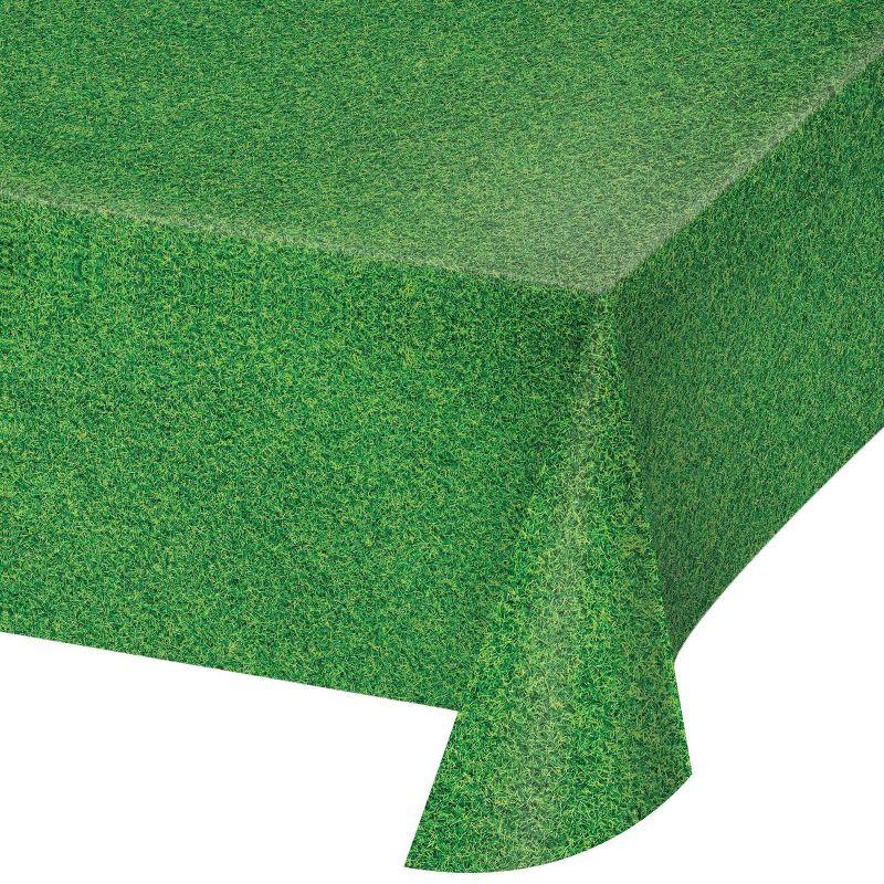 3ct Sports Field Tablecloth: Green Plastic Disposable Tableware for Super Bowl & Sports Events, 108" x 54", 3 Pack