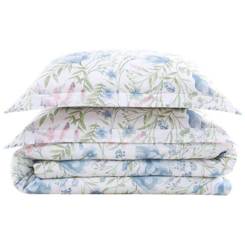 King Blue Cotton Floral Comforter Set with Shams