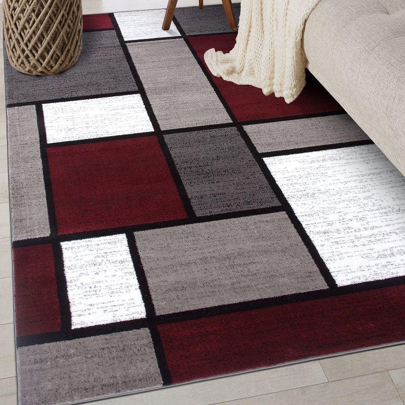 World Rug Gallery Contemporary Modern Boxed Color Block Red 7'10"x10'2" Area Rug