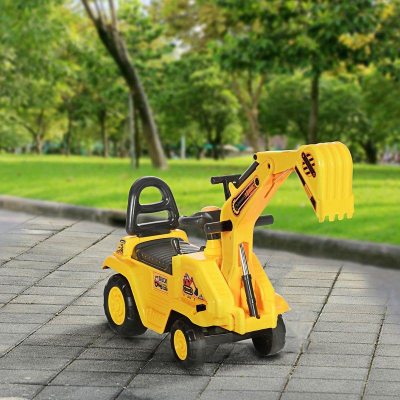 HOMCOM Kids Digger Ride on Truck with Horn, Under Seat Storage, Sit and Scoot Pretend Play Toy Construction Car for Ages 18-48 Months