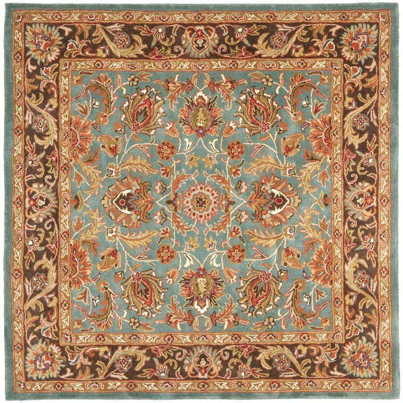 Elegant Heritage 6' Square Blue and Brown Hand-Tufted Wool Rug