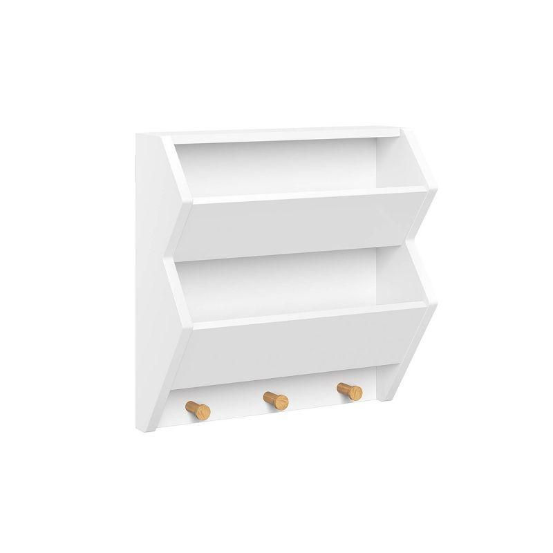 White MDF Floating Wall Shelf with Wooden Hooks