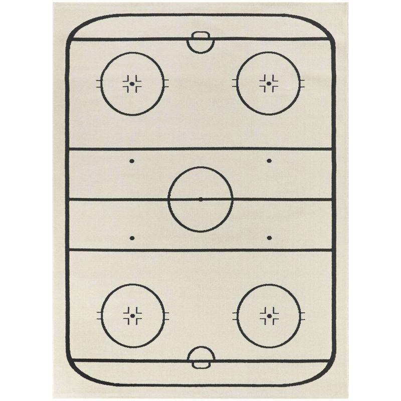 3'11"x5'7" Hockey Time Kids' Rug Cream/Black - Balta Rugs: Kids Area Rug, Hockey Rink Design, Bedroom Decor