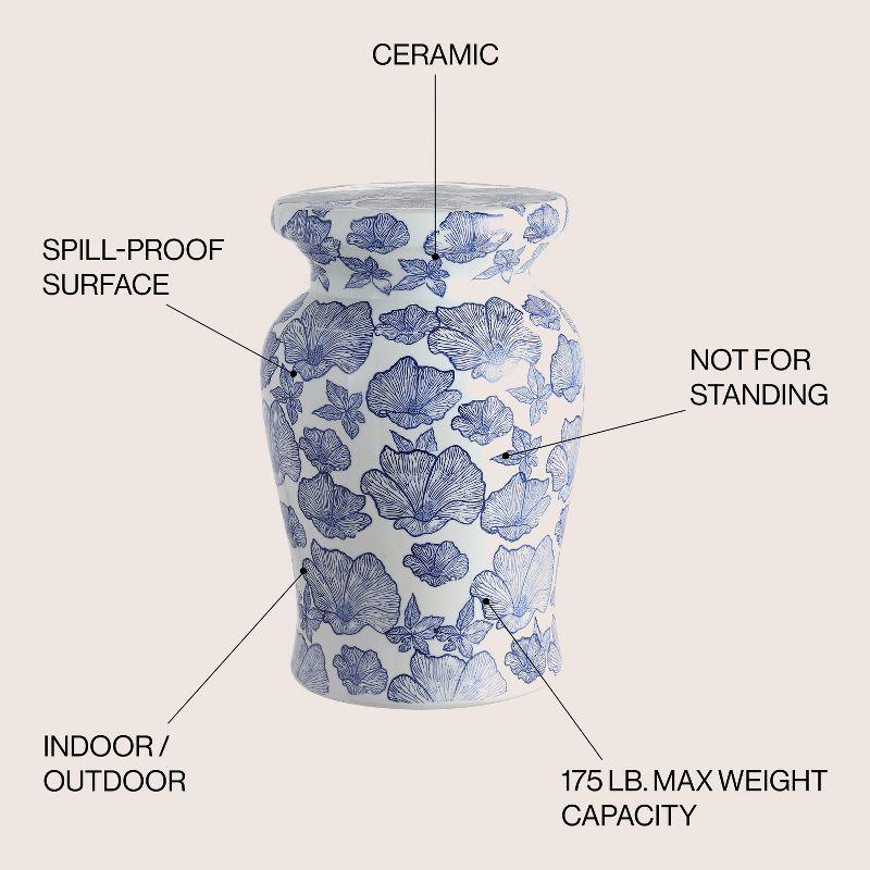 JONATHAN Y Poppies 17.7" Ceramic Garden Stool, White/Blue