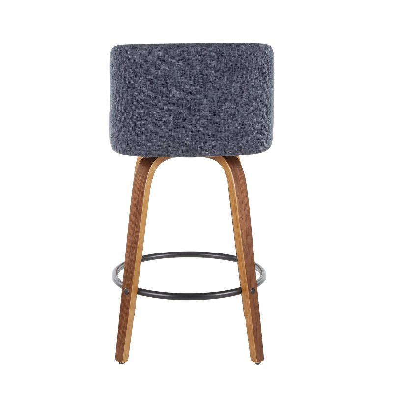 Set of 2 Toriano Mid-Century Modern Counter Height Barstools Walnut/Blue - LumiSource: Swivel, Polyester Upholstery, Wood Legs