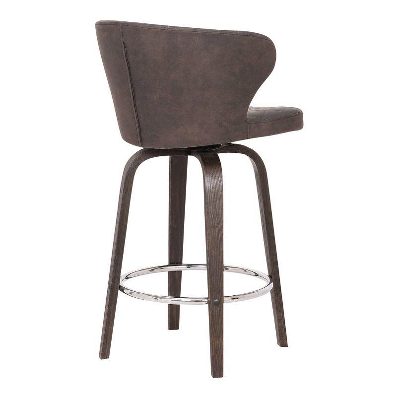 Mynette 30" Contemporary Brown Faux Leather & Wood Swivel Barstool