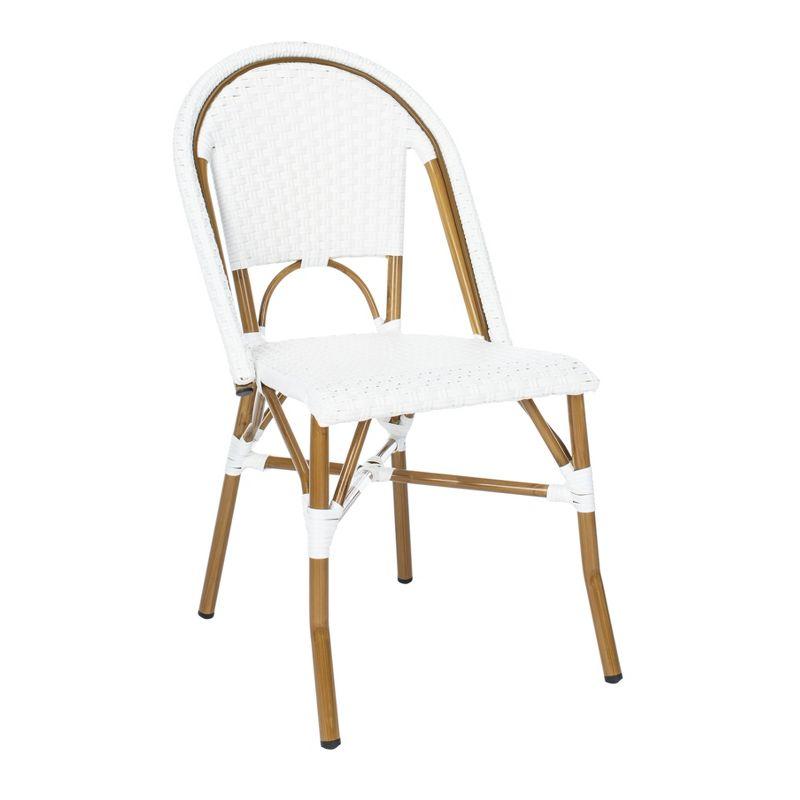 Salcha Coastal White & Light Brown PE Wicker Bistro Side Chair, Set of 2