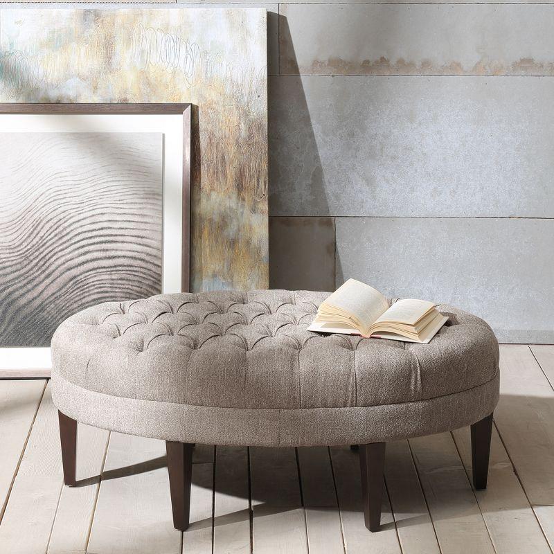 Madison Park Matthew Surfboard Tufted Ottoman Brown: Madison Park Upholstered Oval Bench, Polyester, Foam Filled