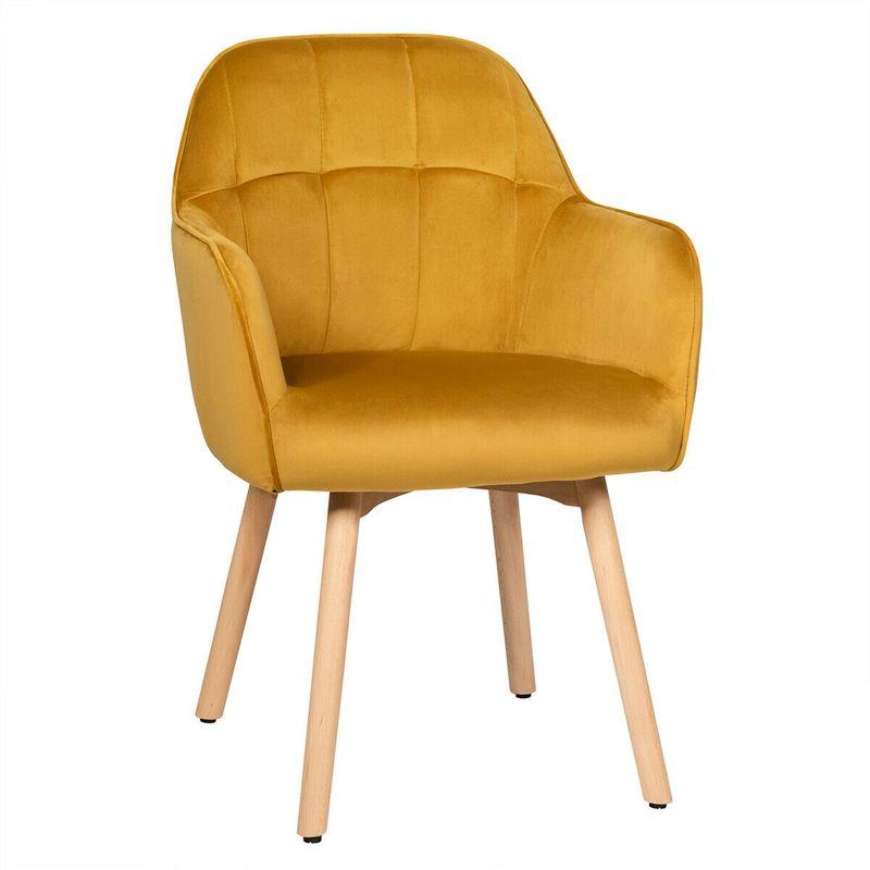 Tangkula 2PCS Modern Accent Armchair Upholstered Leisure Chair w/ Wooden Legs Yellow