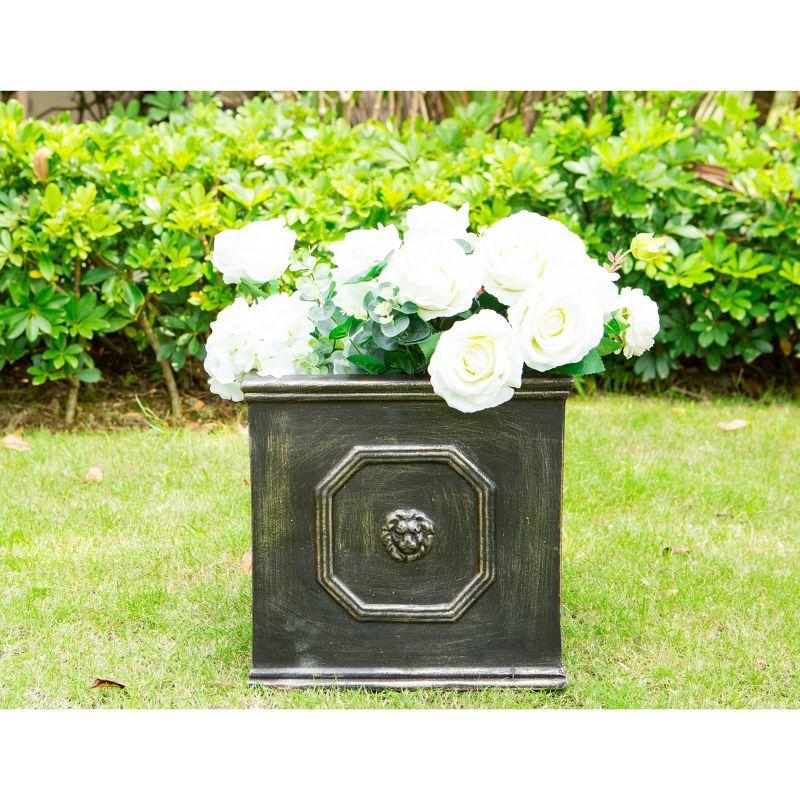 Rosemead Home & Garden, Inc. 13" Wide Kante Lightweight Classic Square English Style Lion Head Concrete Outdoor Planter Pot Oil Rubbed Bronze