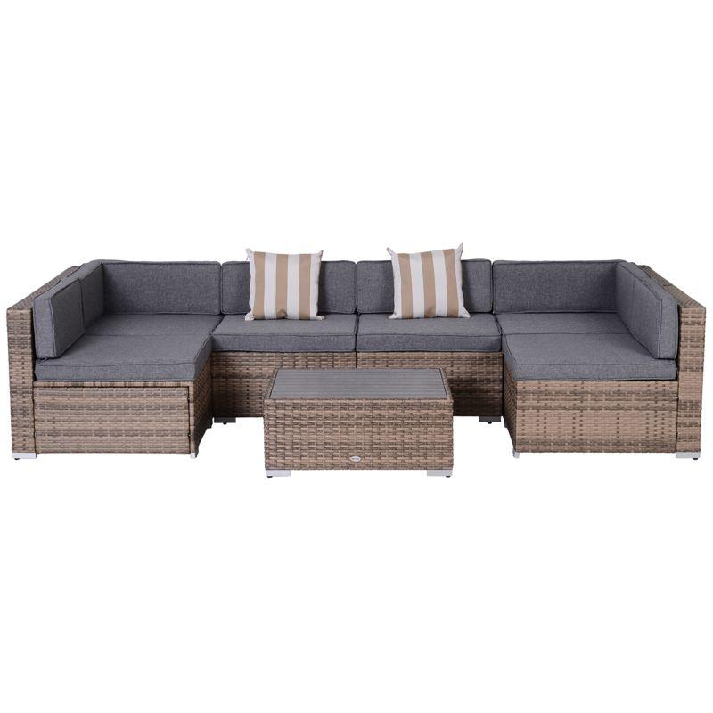 Gray 7-Piece Wicker Patio Sectional Sofa Set with Cushions