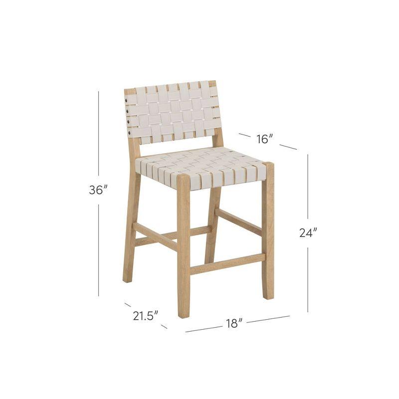 Woven Faux Leather Bar Stool With Back And Solid Wood Legs