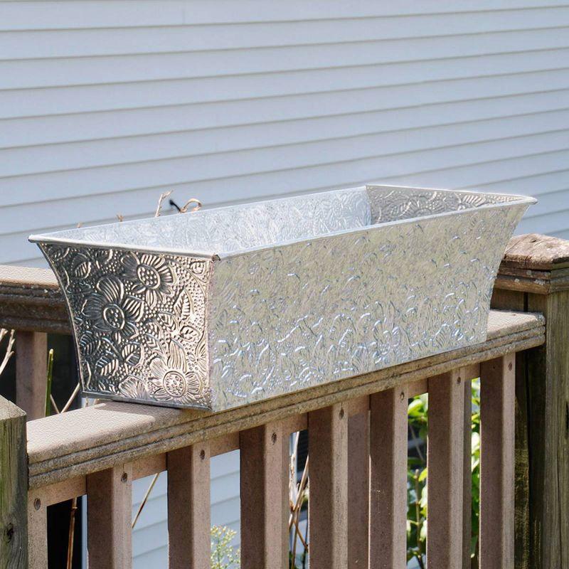 Rectangular Embossed Floral Pattern Planter Box - ACHLA Designs: Galvanized Steel, Drain Holes, Wall-Mountable