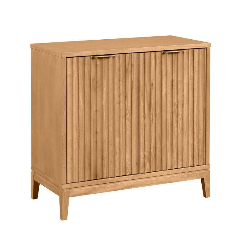 Nathan James Jasper Fluted Storage Cabinet Natural Brown: Brass Handles, Adjustable Shelves, Mid-Century Modern