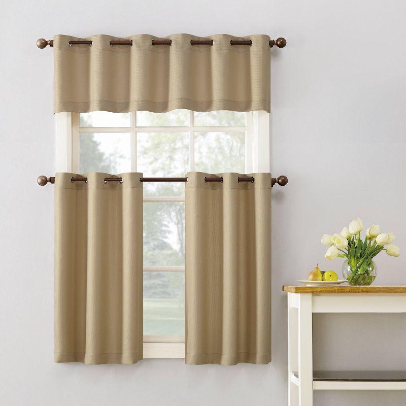 2pc 56"x24" No. 918 Semi-Sheer Montego Casual Textured Grommet Kitchen Curtain Tier Pair Taupe: 24 Inch Kitchen Window Curtains
