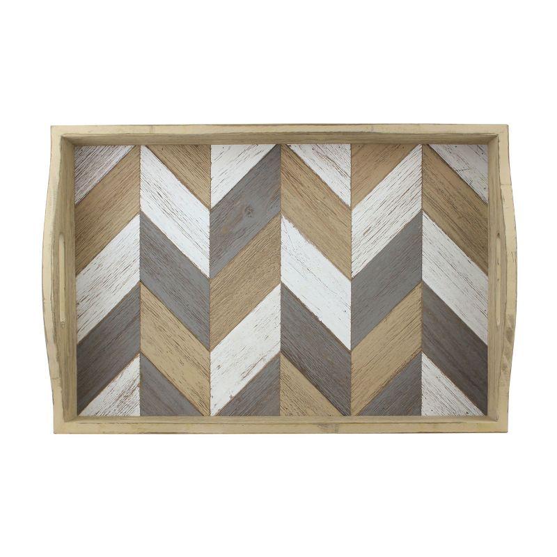 18" x 12" Country Rustic Wooden Chevron Serving Tray Brown - Stonebriar Collection:Cutout Handles