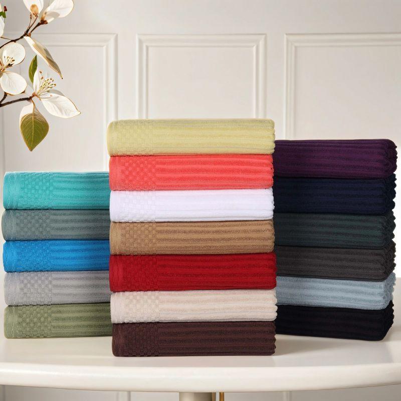 Plush Cotton Ribbed Checkered Border Bath Towel Set