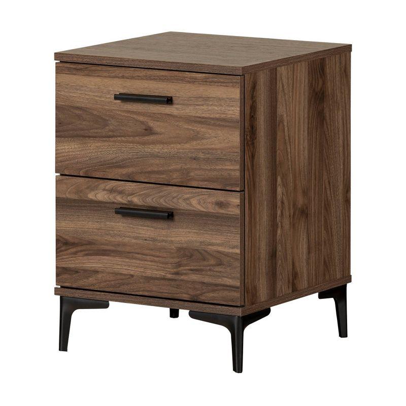 Natural Walnut 2-Drawer Side Table with Metal Legs