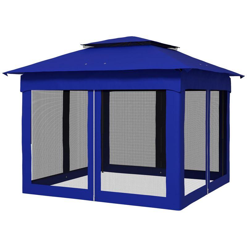 Outsunny 10.7' x 10.7' Pop Up Gazebo Outdoor Canopy Shelter with 2-Tier Soft Top & Removable Zipper Netting, Event Tent with Large Shade, Blue