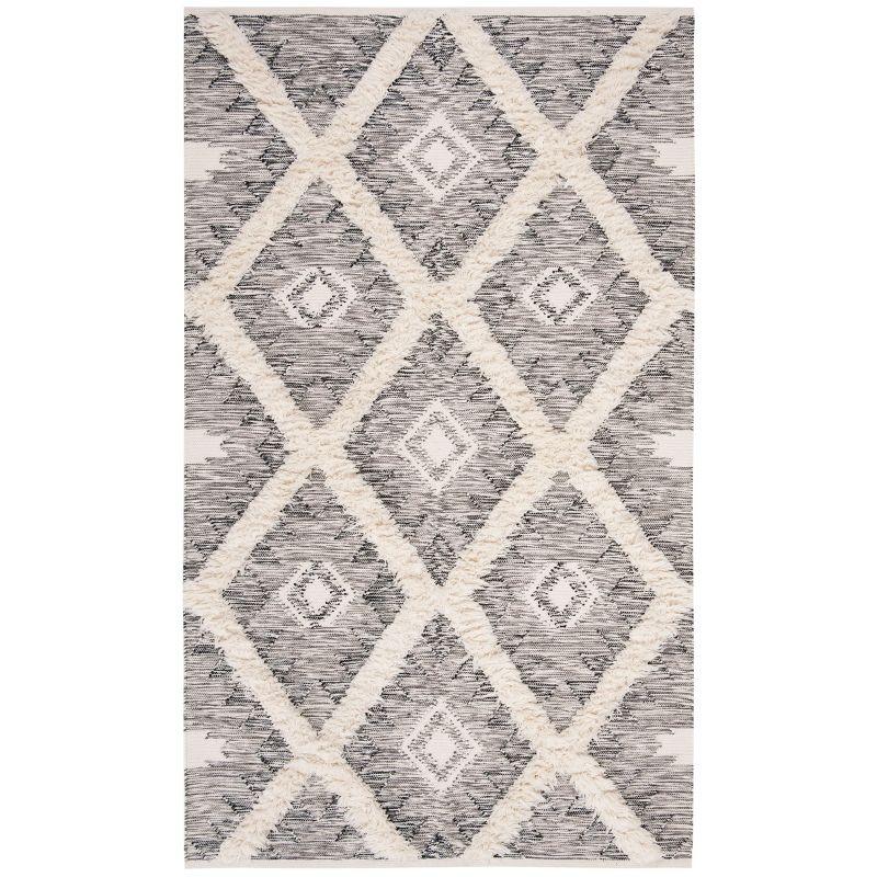 Kenya Diamond Trellis Black/Ivory Hand-Knotted Wool Area Rug - 6' x 9'